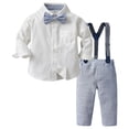 thumbnail image 1 of Povozer Boys Formal Suit 2 Piece Set Toddler for Wedding Suits Kids Vest Shirt Pants Dress School Clothes,Size 5-6 Years,Blue, 1 of 9