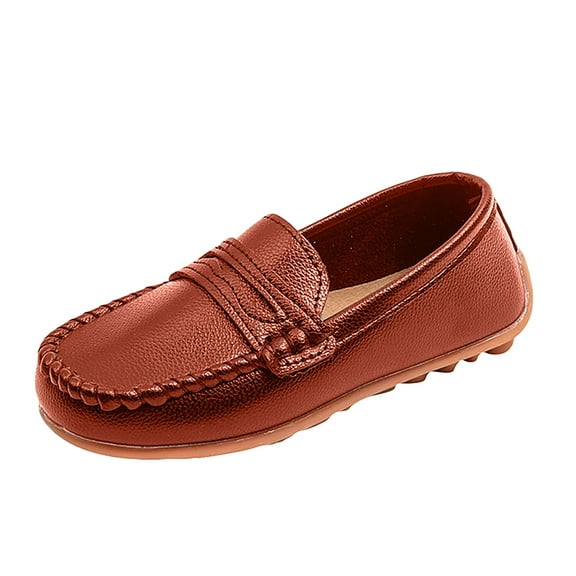 Povozer Boys Girls Leather Loafers Slip-On Oxford Flats Boat Dress Schooling Daily Walking Shoes(Toddler/Little Kids) for US 7.5,Brown
