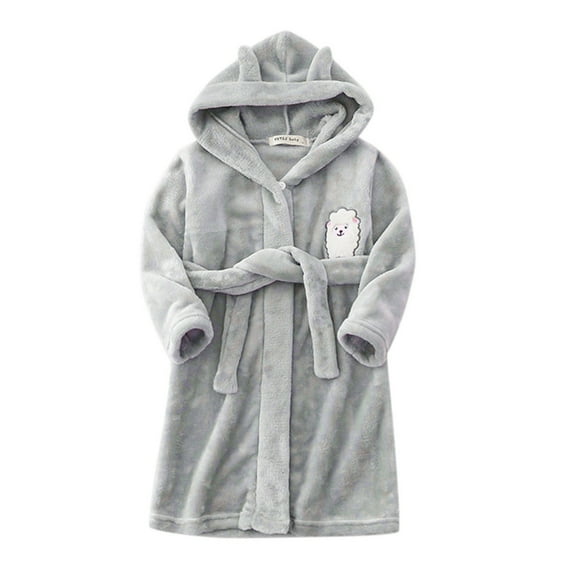 Povozer Boys Girls Robes Kids Toddler Flannel Hooded Bathrobe Pajamas Sleepwear(Gray,2-3Y)