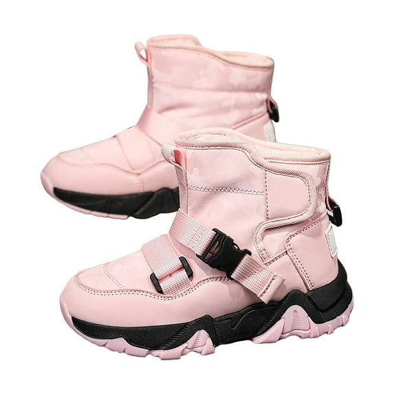 Povozer Boys & Girls Snow Boots Warm Anti-Slip Outdoor Winter Shoes(Pink,3.5)
