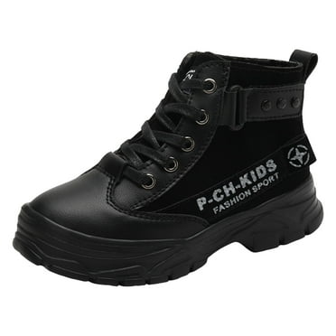Povozer Boys Girls Snow Boots Winter Slip on Warm Shoes Lightweight Water-Resistant Cold Weather Boot(Black,5.5-6 Years)
