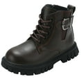thumbnail image 1 of Povozer Boys Girls Waterproof Combat Boots Lace Up Side Zipper Ankle Booties for Toddler/Little Kid/Big Kid(Brown,5-5.5 Years), 1 of 6