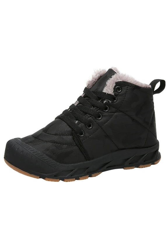 Boys Girls Winter Warm Shoes Cozy Fleece Snow Boots Non-Slip Walking Shoes Outdoor Water Resistance Booties(CE1,7-8 Year)