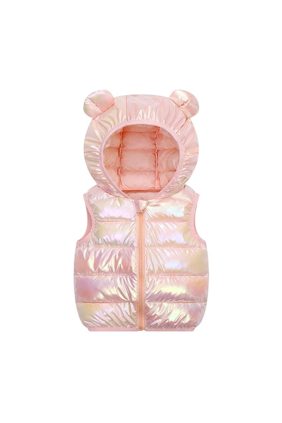 Boys Girls Zip-up Fleece Lined Cotton Padded Vest with Hood(Pink,12-18 Months)