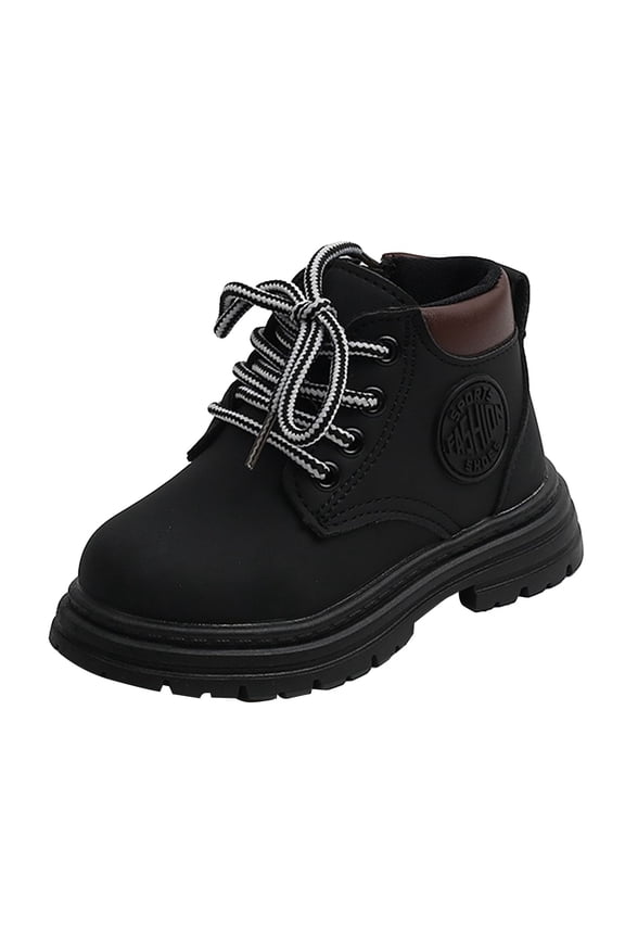 Boys Hiking Outdoor Waterproof Lace-up Comfort Construction Workboots(Black,8.5)