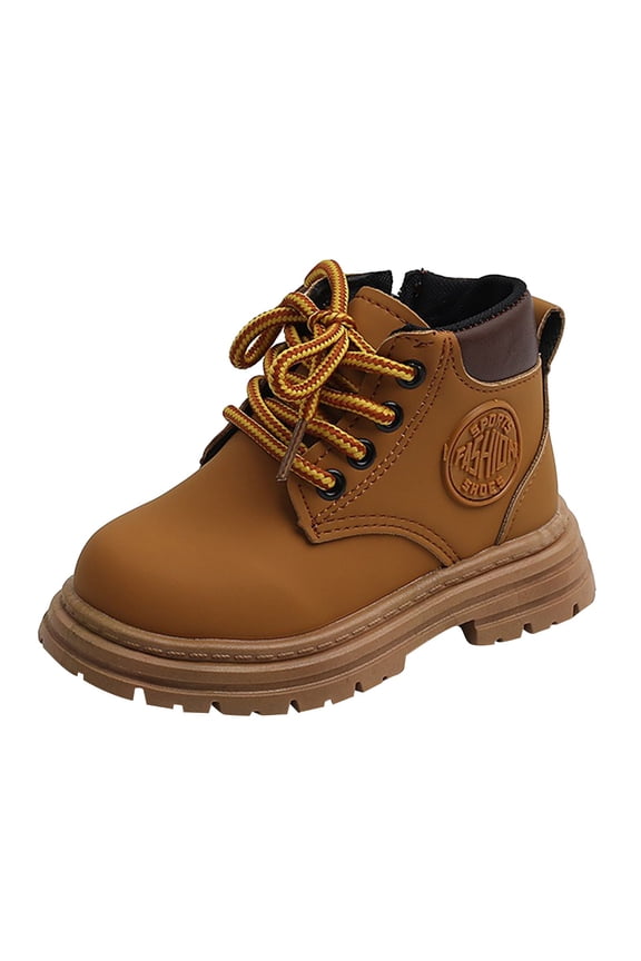 Boys Hiking Outdoor Waterproof Lace-up Comfort Construction Workboots(Brown,8.5)