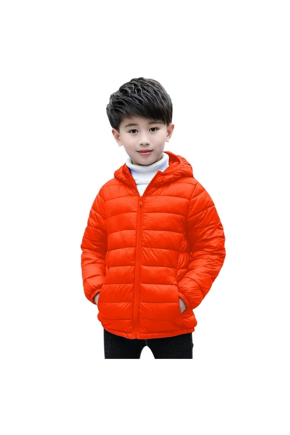 Boys Puffer Jacket Lightweight Coat Outerwear Jackets for Boys(Orange,3-4Y)
