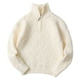 thumbnail image 1 of Povozer Boys Quarter Zip Cable Knit Sweater Kids Fall Mock Neck Pullover Clothes(Beige,6-7 Years), 1 of 5