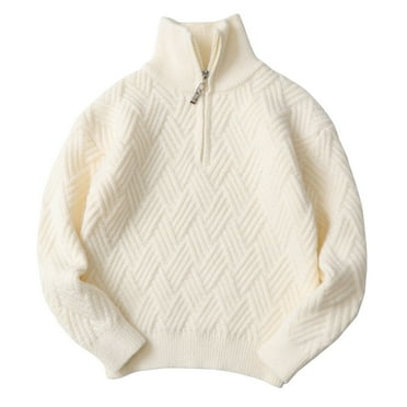Povozer Boys Quarter Zip Cable Knit Sweater Kids Fall Mock Neck Pullover Clothes(Beige,8-9 Years)