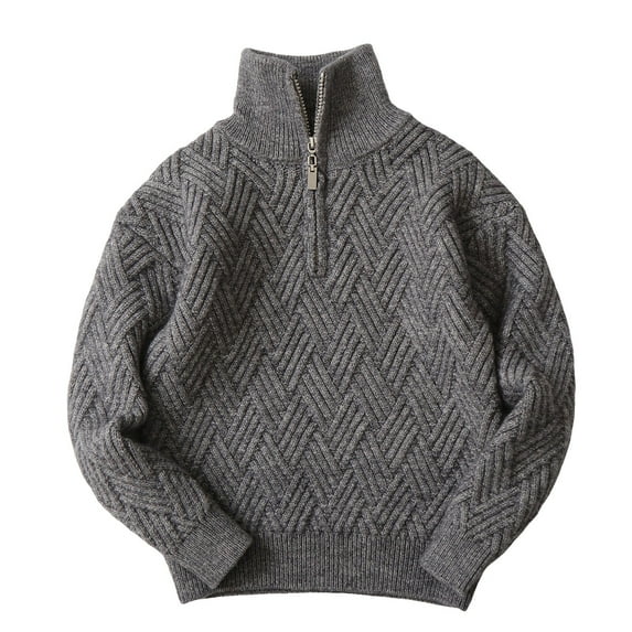 Povozer Boys Quarter Zip Cable Knit Sweater Kids Fall Mock Neck Pullover Clothes(Gray,5-6 Years)