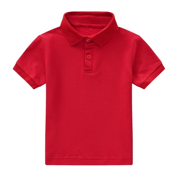 Povozer Boys' School Uniform Short Sleeve Polo Shirt, Button Closure, Moisture Wicking Performance Material(Red,12-18 Months)