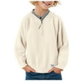 thumbnail image 1 of Povozer Boys School Uniform Sweater Kids Long Sleeve Pullover Fall Winter(Beige,12-13Y), 1 of 6