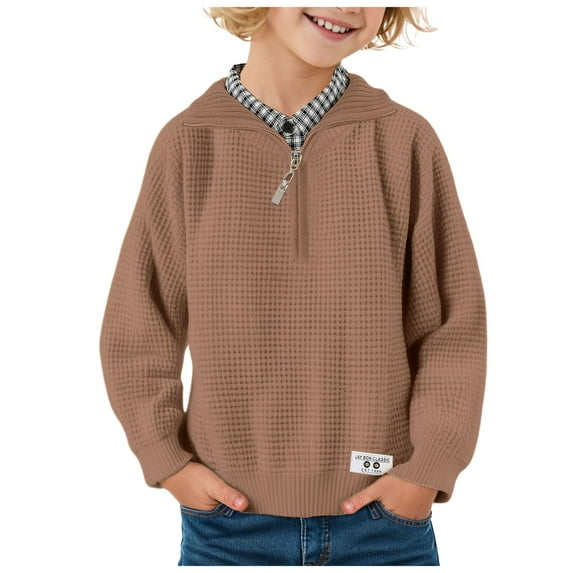 Povozer Boys School Uniform Sweater Kids Long Sleeve Pullover Fall Winter(Coffee,8-9Y)
