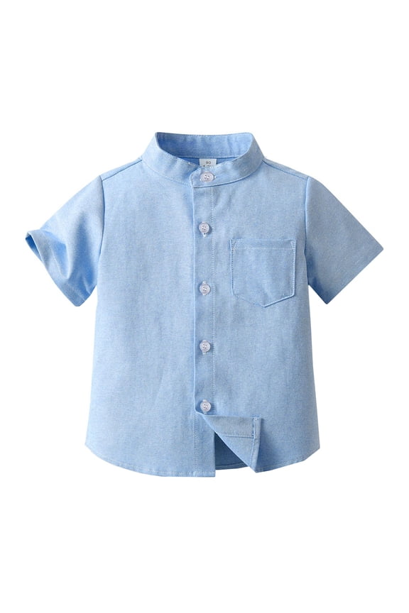 Boys Short Sleeve Top Comfortable Boys T‑Shirt Spring Summer Boys Short Sleeved Shirt Solid Color Single Breasted Cardigan Children's Shirt Size 6-7 Years,Blue