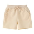 thumbnail image 1 of Povozer Boys Shorts Toddler Baby Pull on Short Casual Toddler Baby Girls Denim Shorts Boys Cotton Causal Athletic Shorts Drawstring Waist Pull On Pants for 1-2 Years,Beige, 1 of 9