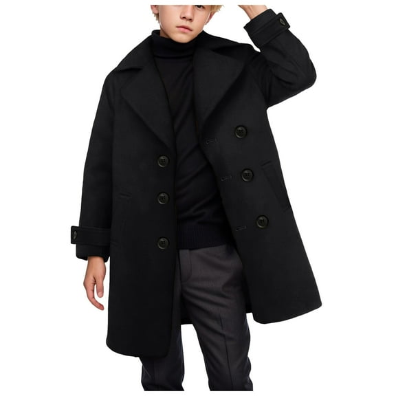 Povozer Boys Trench Coat Double Breasted Classic Belted Outwear Jacket Dress Coats(Black,3-4 Years)