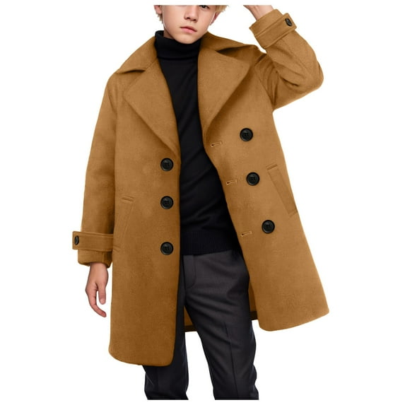Povozer Boys Trench Coat Double Breasted Classic Belted Outwear Jacket Dress Coats(Khaki,11-12 Years)