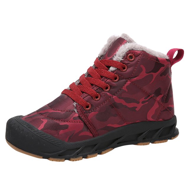 Povozer Boys Snow Boots Slip on Winter Warm Hiking Boot Lightweight Water-Resistant Non Slip Shoes(CE4,8-9 Years)