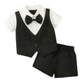 thumbnail image 1 of Povozer Boys Summer Bow Tie Set Toddler Suits for Boy formal Wear Gentleman Outfits for Baby Summer Shorts Set 6M 9M 12M 18M 2Y for 2-3 Years,Black, 1 of 7