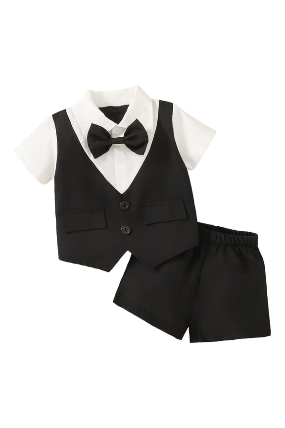 Boys Summer Bow Tie Set Toddler Suits for Boy formal Wear Gentleman Outfits for Baby Summer Shorts Set 6M 9M 12M 18M 2Y for 2-3 Years,Black