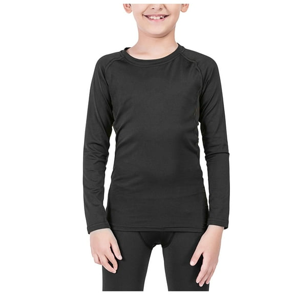 Povozer Boys Thermal Compression Shirts Youth Long Sleeve Fleece Base Layer Black 6-7Years