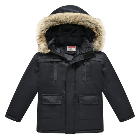 Povozer Boys' Warm Winter Coat Windproof Parka Hooded Puffer Jacket(Black,3-4Y)
