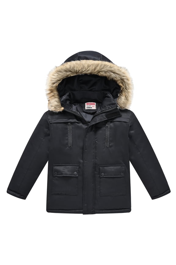 Boys' Warm Winter Coat Windproof Parka Hooded Puffer Jacket(Black,9-10Y)