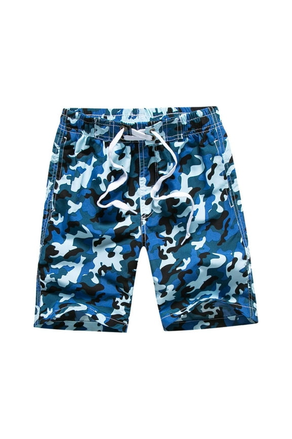 Boys Youth Teen Printed Camo Sport Active Athletic Shorts(Blue,8-9Y)