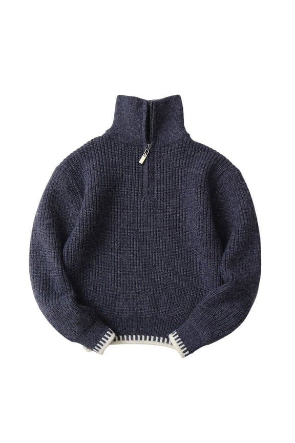 Boys and Toddlers' Quarter-Zip Cable-Knit Relaxed-Fit Sweater(Dark Blue,10-11 Years)