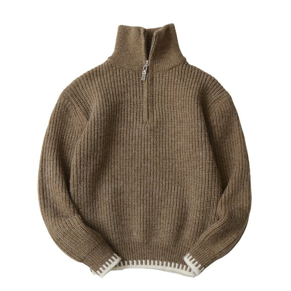 Povozer Boys and Toddlers' Quarter-Zip Cable-Knit Relaxed-Fit Sweater(Khaki,12-13 Years)