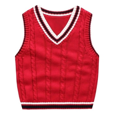 Povozer Boys and Toddlers' Uniform Cotton V-Neck Sweater Vest Knitted School(Red,2-3Y)