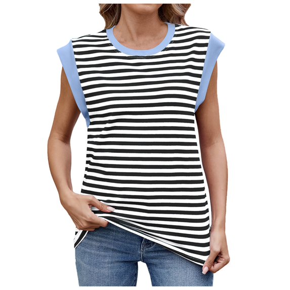 Povozer Cap Sleeve Tops for Women Casual Tank Tops Summer Basic Tee Shirts(Black,S)