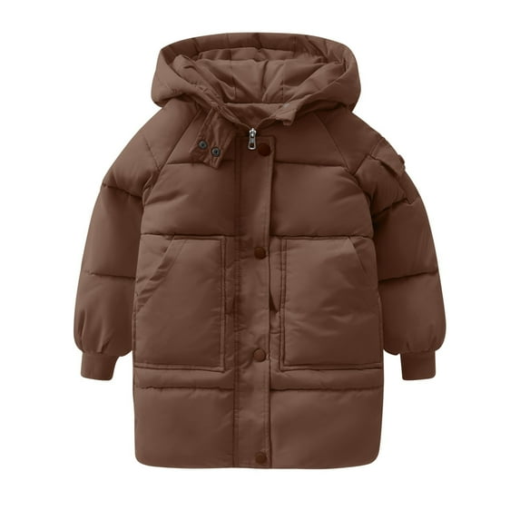 Povozer Children Hooded Coat Girl's Quilted Puffer Jacket Boy's Winter Jackets(Coffee,6T-7T)