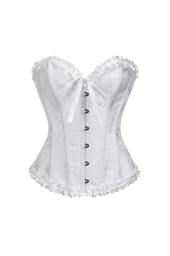 Corset Tops for Women, Bustier Shapewear Lingerie, Lace Waist Push up Bodysuit(White,L)