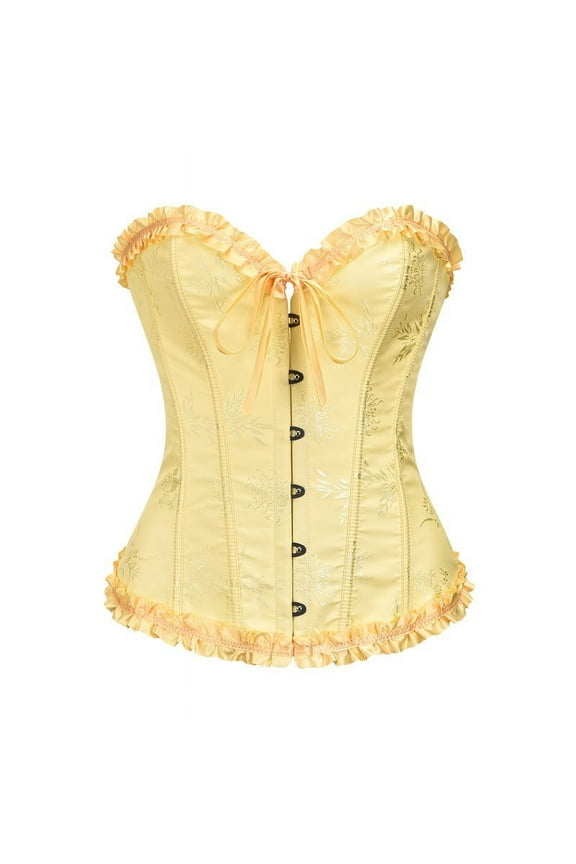 Corset Tops for Women, Bustier Shapewear Lingerie, Lace Waist Push up Bodysuit(Yellow,M)