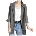 thumbnail image 1 of Povozer Cotton Linen Blazer Jacket for Women Business Dressy Long Sleeve Blazer Loose Casual Single Button Office Blazer Jackets(Gray,XL), 1 of 5