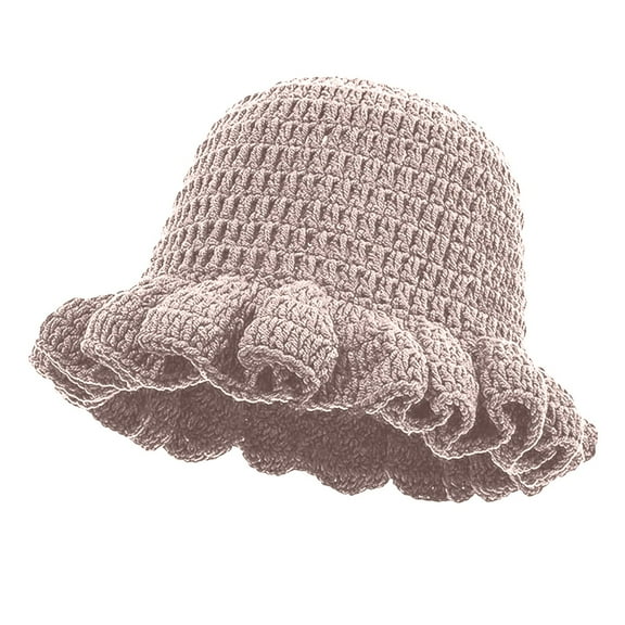 Povozer Crochet Bucket Hat Women Trendy Knit Floppy Cap Cute Boho Handmade Beanies Outdoor Boho Travel Fishing Hat Beige