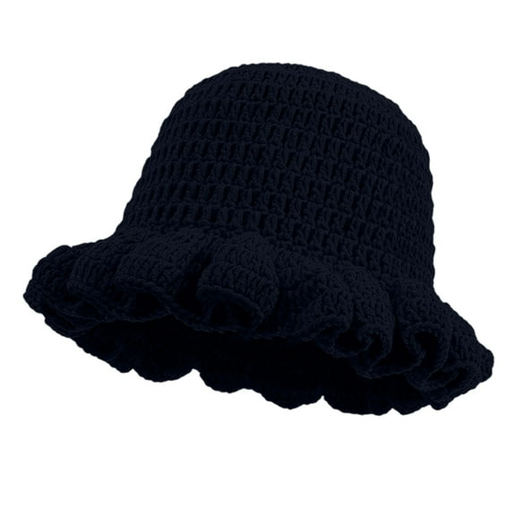Povozer Crochet Bucket Hat Women Trendy Knit Floppy Cap Cute Boho Handmade Beanies Outdoor Boho Travel Fishing Hat Black