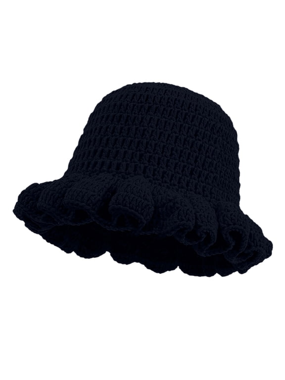 Crochet Bucket Hat Women Trendy Knit Floppy Cap Cute Boho Handmade Beanies Outdoor Boho Travel Fishing Hat Black