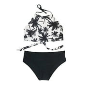 Povozer Cute Bikini Swimwear Spaghetti Strap Tie Dye 2 Piece Swimsuits for Girls Black, 10-12Years