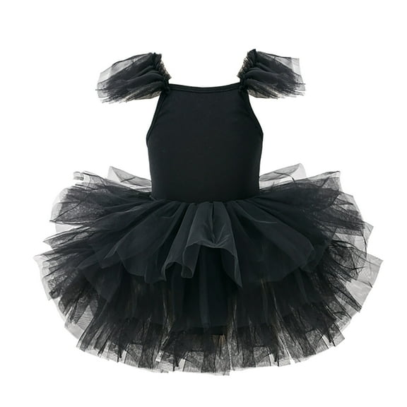 Povozer Flower Girl Lace Tulle Dress Princess Dance Maxi Gown Dress(Black,3-4Y)