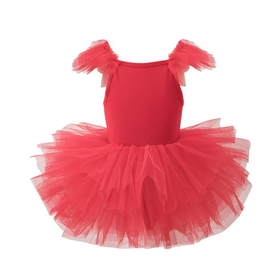 Povozer Flower Girl Lace Tulle Dress Princess Dance Maxi Gown Dress(Red,4-5Y)