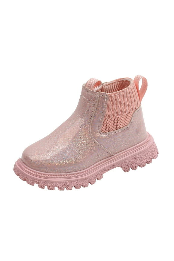 Girl Boots Kids Ankle Boots Warm Boots Low heel Short Booties(Pink,11)
