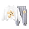 thumbnail image 1 of Povozer Girl Clothes Fall Girl Clothes Girls Comfortable Warm Cute Flower Print Long Sleeved Sweatshirt Pants Casual 2pcs Set,Size 9-10 Years,White, 1 of 5