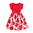 thumbnail image 1 of Povozer Girl Dresses Ruffled Floral Splice Belted Sleeveless Summer Outfits(Red,5-6Y), 1 of 3