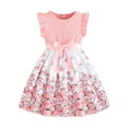 thumbnail image 1 of Povozer Girl Summer Dress Butterfly Print Fly Sleeve A-line Dresses with Belt(Pink,8-9Y), 1 of 3