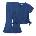thumbnail image 1 of Povozer Girl Summer Outfits Solid Knit Short Sleeve T Shirt Flare Pants Set(Blue,5-6Y), 1 of 6