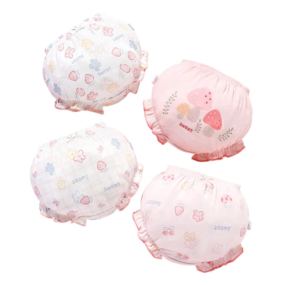 Povozer Girl Underwear 12-18 Months Cotton Soft Infant Undies For Girls Baby Ruffle Cover Toddler Kids Briefs Panties 4 Pack Size 12-18 Months,White