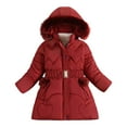 thumbnail image 1 of Povozer Girl Winter Coats Heavyweight Hooded Puffer Jacket Kid Parka Fleece Snow Outwear(Red,5-6 Years), 1 of 5