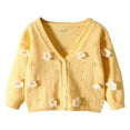 thumbnail image 1 of Povozer Girl's Cute Open Front Button Down Cardigans Long Sleeve Floral Flower Applique Knit Sweaters(Yellow,1-2 Years), 1 of 3